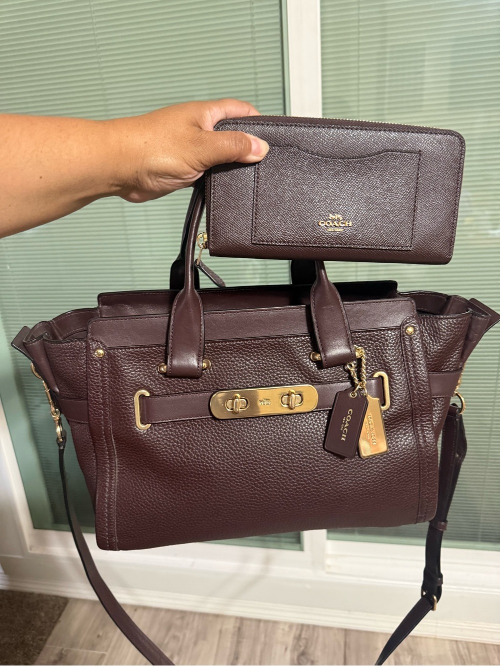 Coach Brown Pebbled Leather Satchel with Matching Wallet